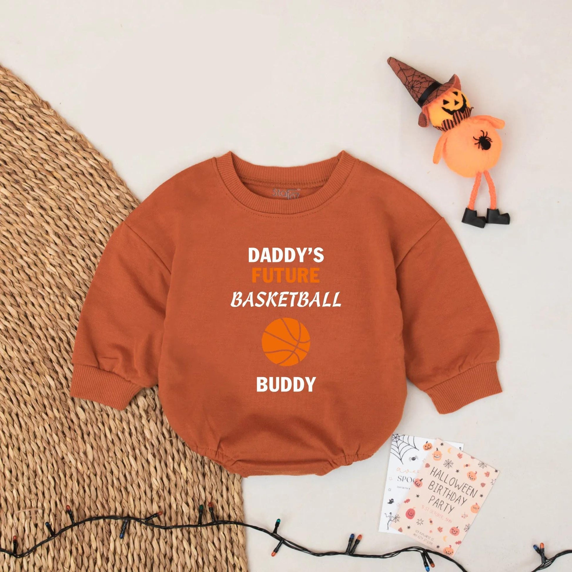 Daddy's Future Basketball Buddy Baby Romper Modern Orange Ball Design Newborn Infant Boy Girl Clothes Soft Cotton Fathers Day Gift