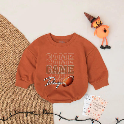 Game Day Football Baby Romper Set - Touchdown Season Outfit, Brown Football Design, Soft Cotton Bodysuit, Football Baby Gift, Adorable Baby Clothes (139 chars)