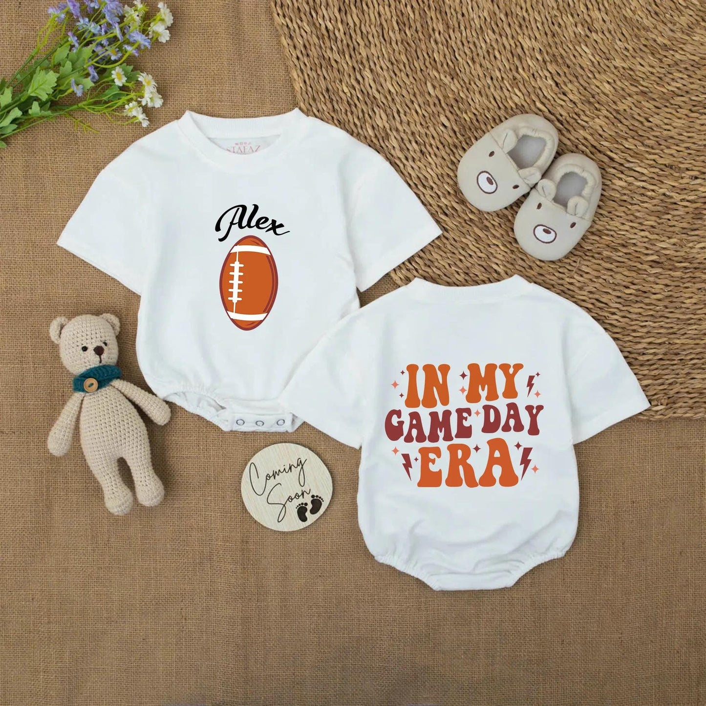 Personalized Alex Football Romper, In My Game Day Era Baby Outfit, Football Season Baby Boy Gift, Vintage Style Bodysuit