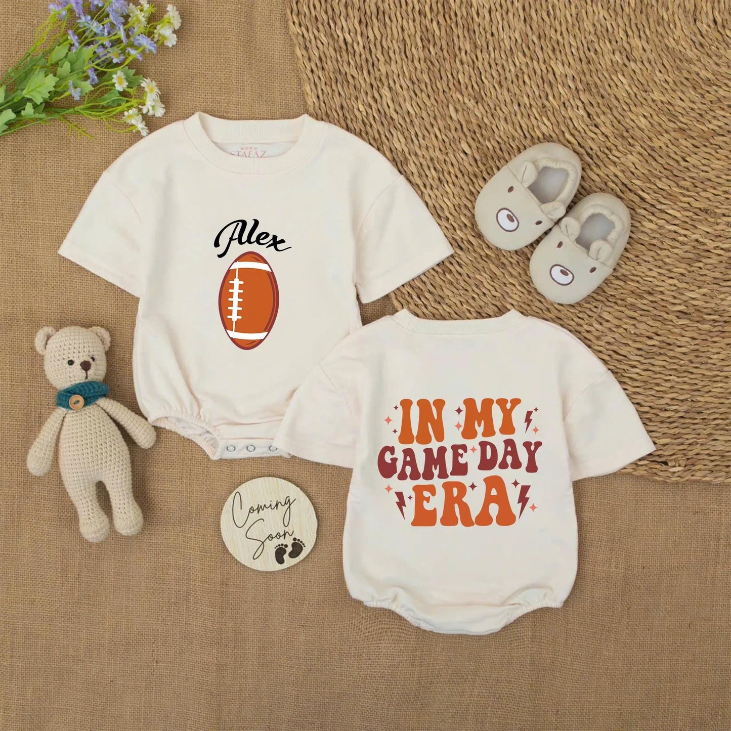 Personalized Alex Football Romper, In My Game Day Era Baby Outfit, Football Season Baby Boy Gift, Vintage Style Bodysuit
