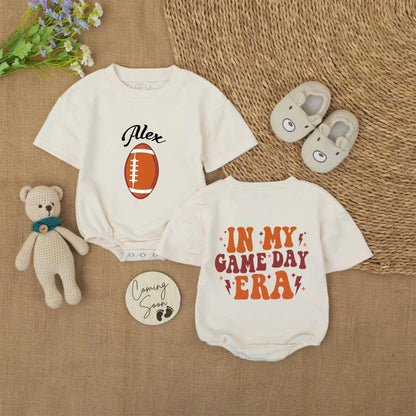 Personalized Alex Football Romper, In My Game Day Era Baby Outfit, Football Season Baby Boy Gift, Vintage Style Bodysuit