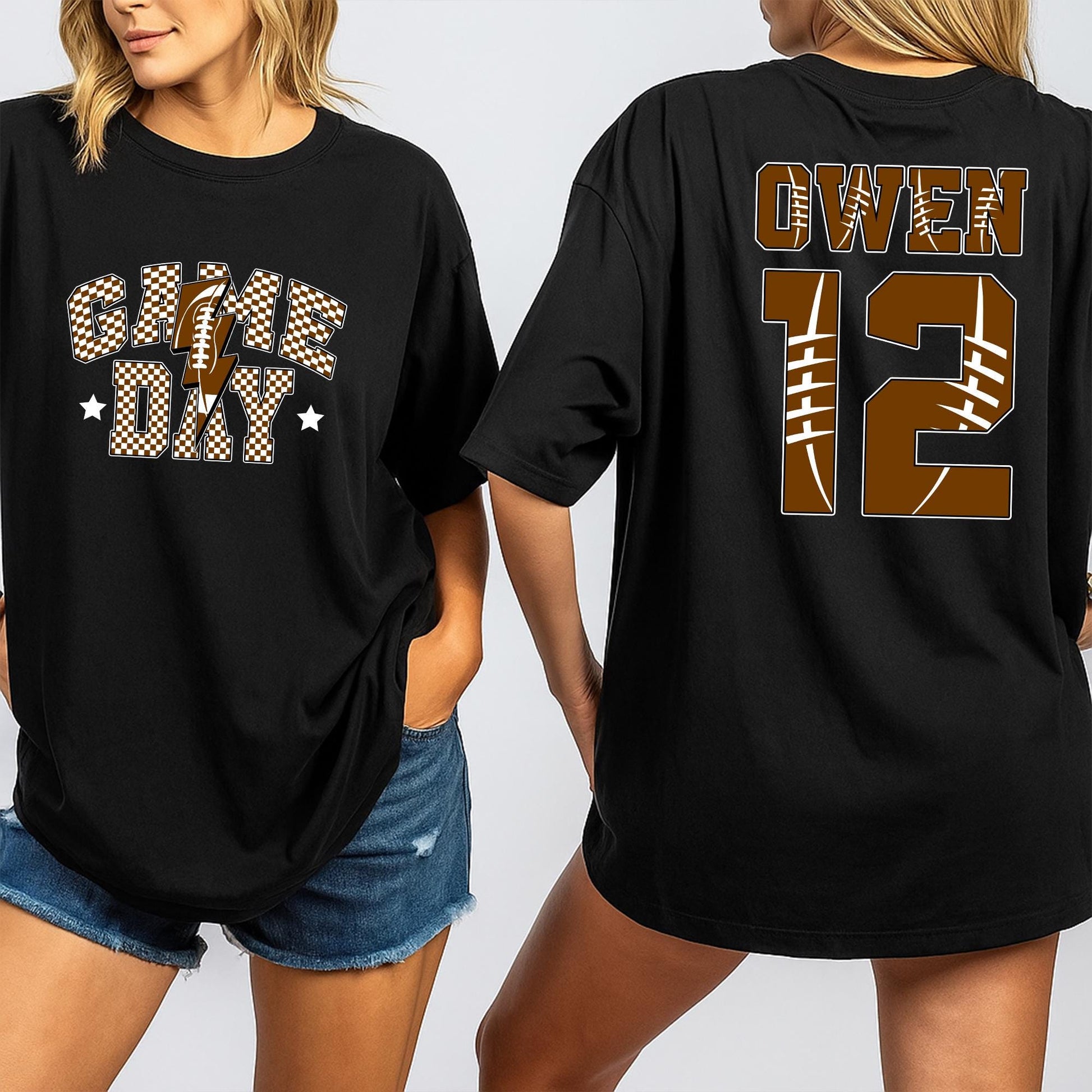 Custom Football Game Day Shirt for Kids Personalized Name and Number Football Mom Mama Tee Game Day Sports