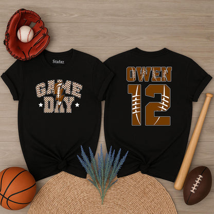 Custom Football Game Day Shirt for Kids Personalized Name and Number Football Mom Mama Tee Game Day Sports