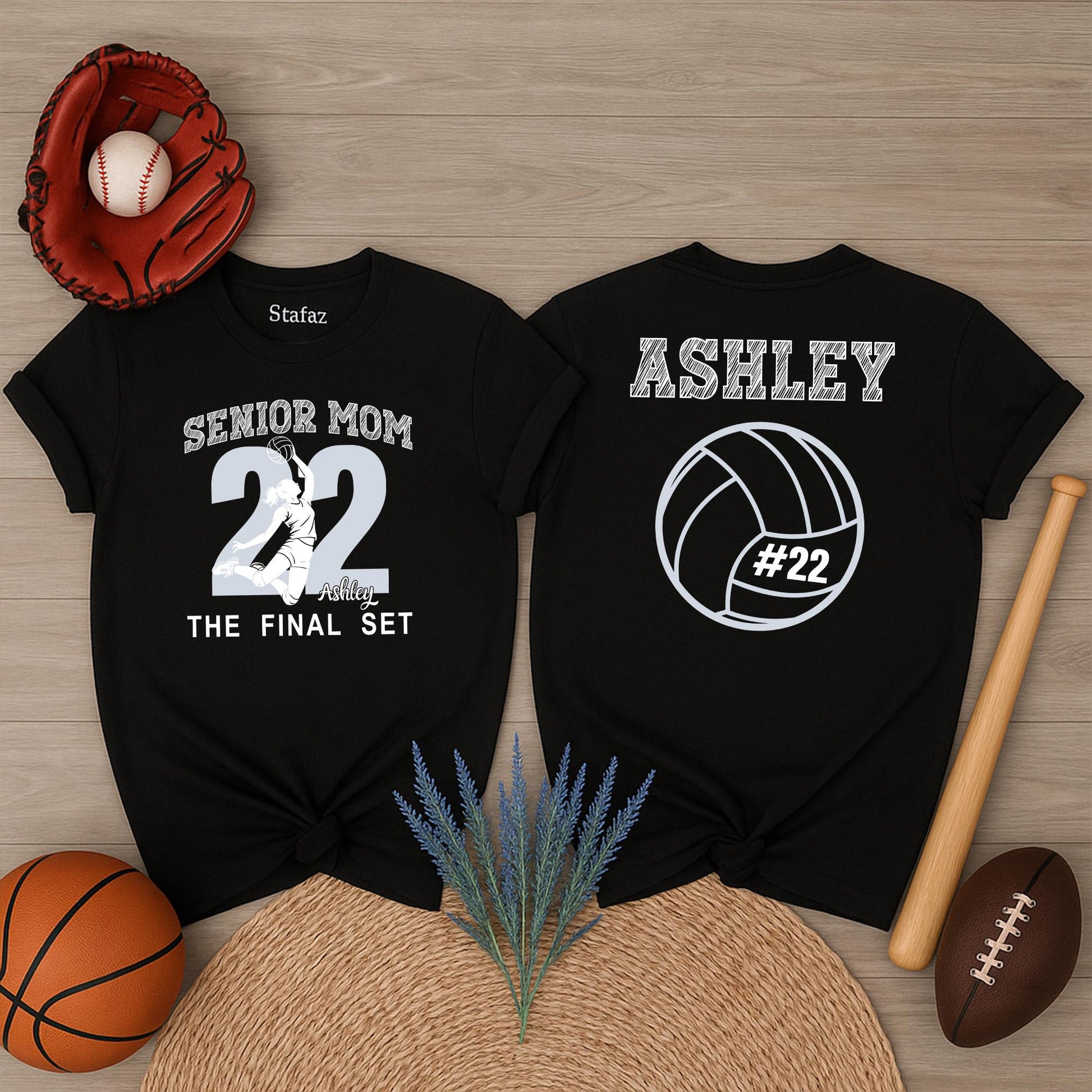 Senior Volleyball Mom 2022 Shirt, The Final Set, Custom Ashley Name & Number, Proud Volleyball Mama Game Day Tee, Personalized Gift for Her