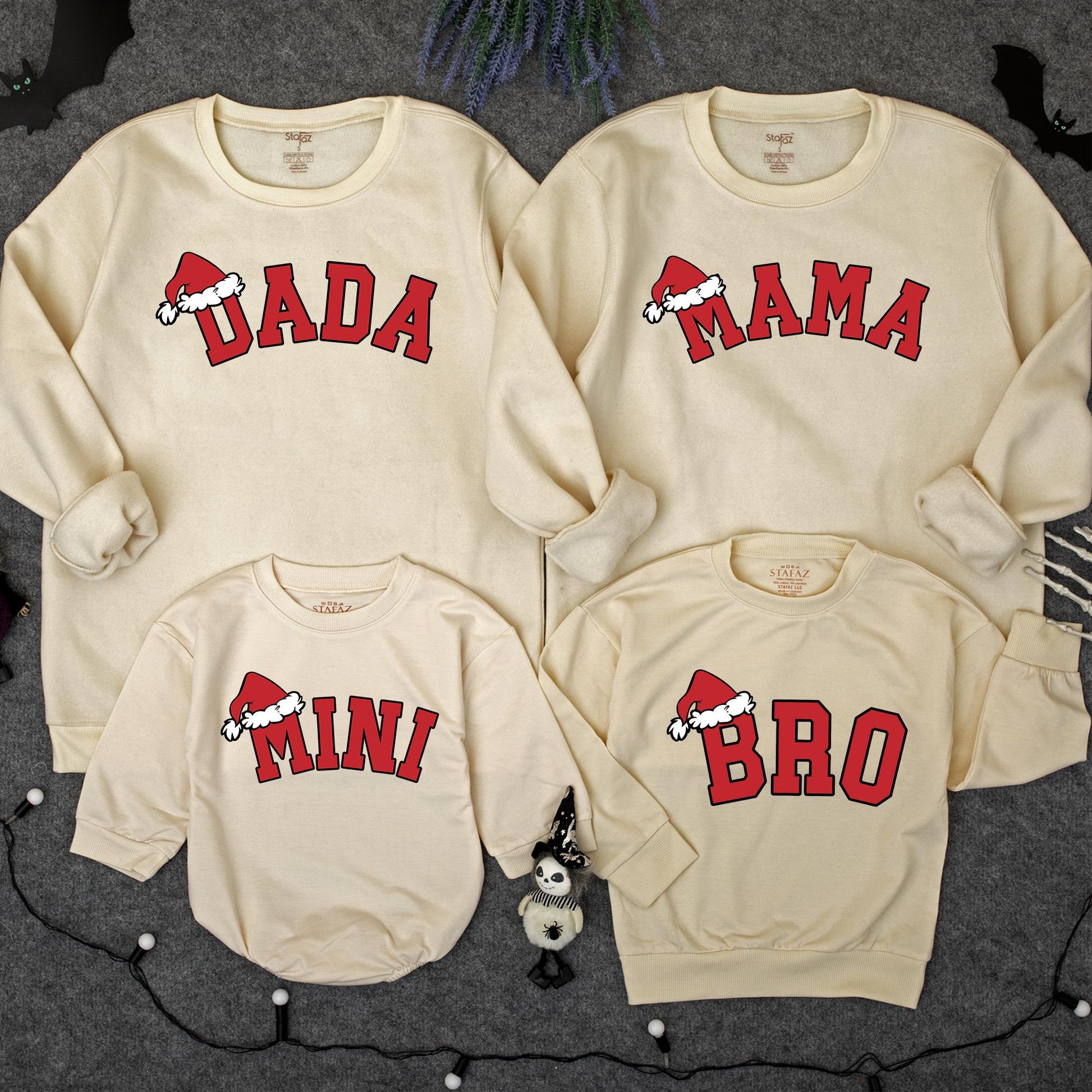 Festive Matching Family Christmas Sweatshirts featuring Dada Mama Mini Bro Santa Hat Designs Holiday Pajama Tops for Kids Baby Adults Cozy