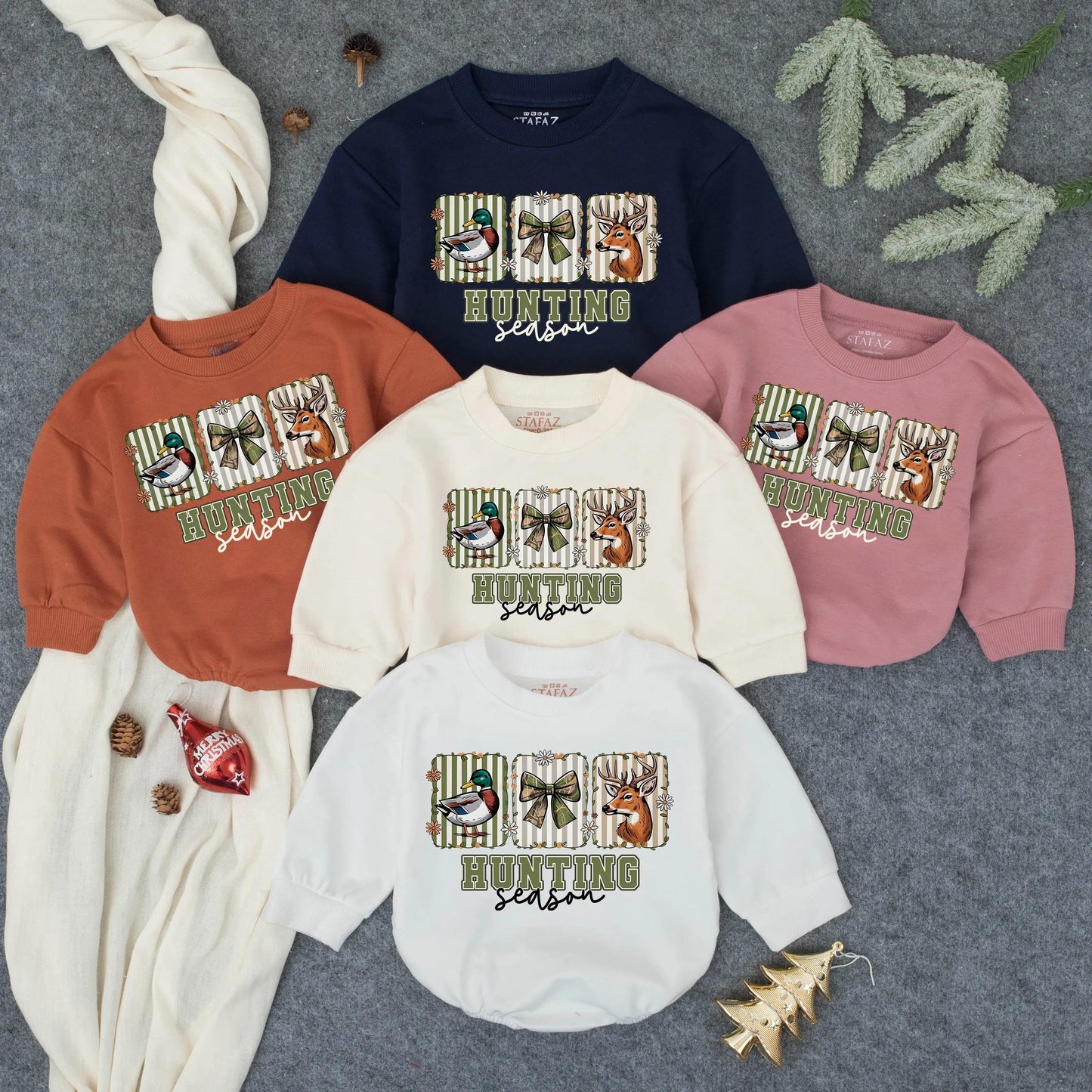 Hunting Season Romper: Camo Bow & Duck, Deer Cartoon Design for Baby Girl, Toddler Fall Outfit Clothes, Hunting Buddy Style, Outdoor Adventure Cute! (139)