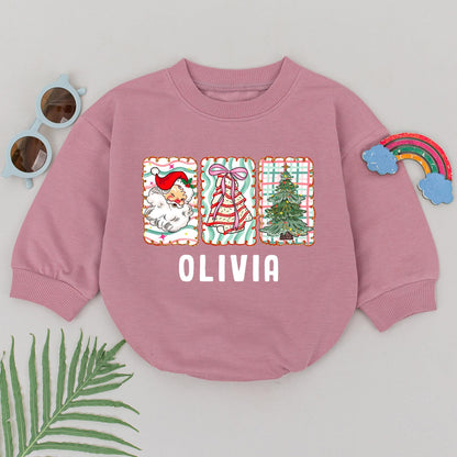 Personalized Retro First Christmas Bodysuit Custom Name Newborn Outfit Xmas Baby Clothes Soft Cotton Romper Baby Shower Gift Holiday Keepsake (138)