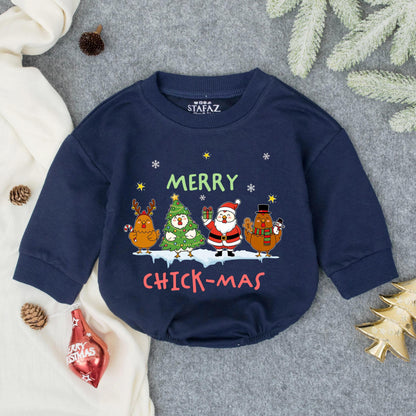 Merry Chick-Mas Christmas Baby Romper, Funny Chicken Outfit, Holiday Farm Animal Bodysuit, Cute Xmas Gift, Playful Toddler Clothes, Soft Cotton 138 char