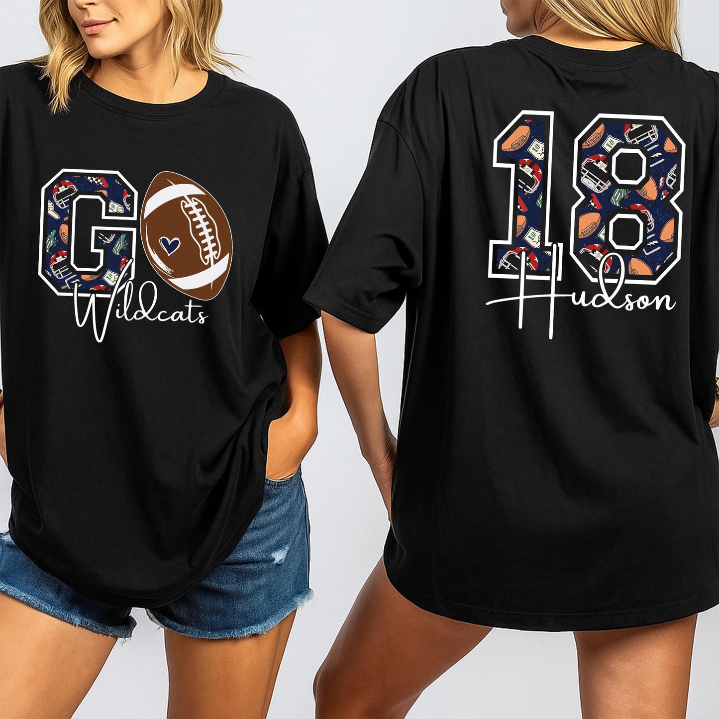 GO Wildcats Football Shirt, Custom Name & Number, Football Mom Gift, Game Day Tee, Sports Mama Outfit, School Spirit
