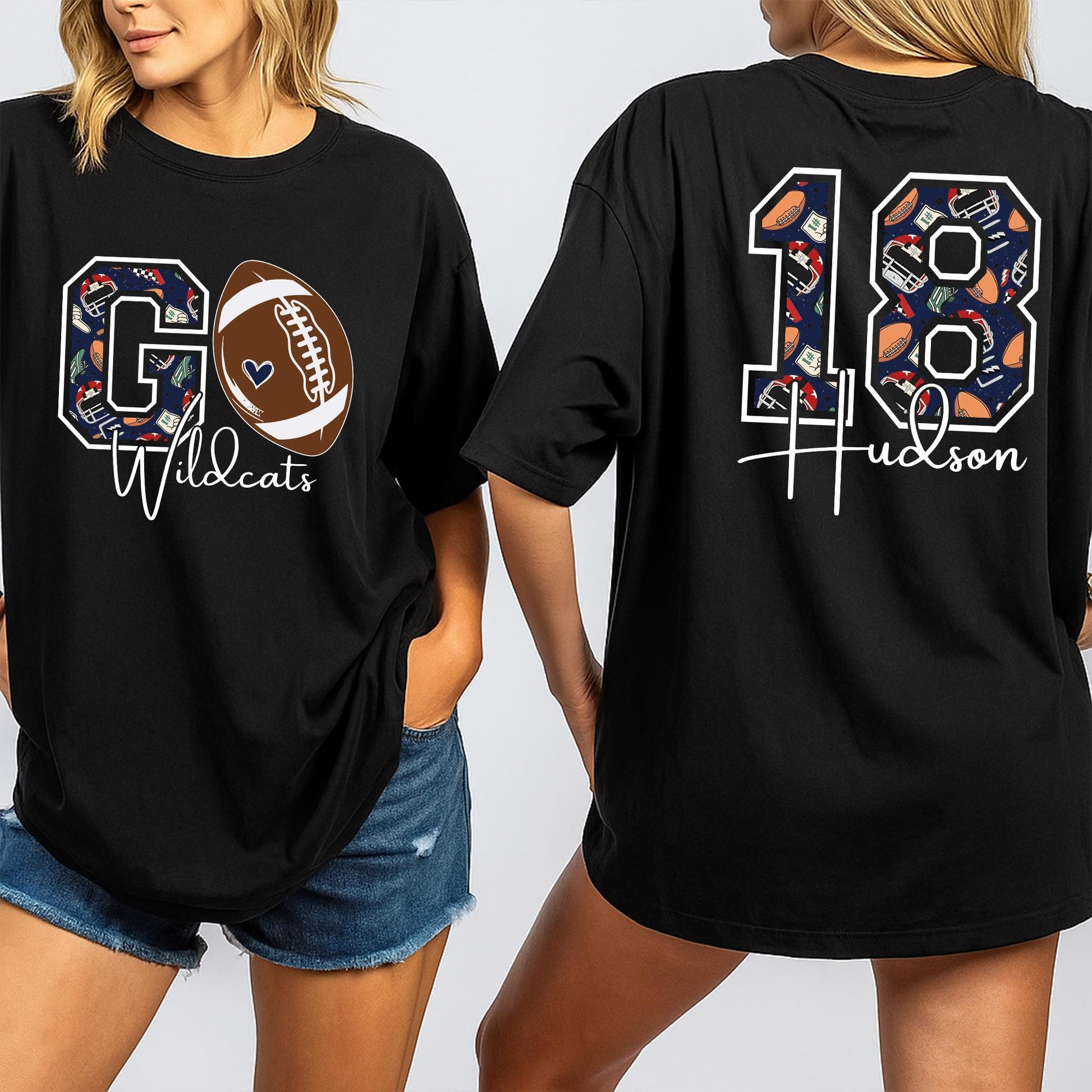 GO Wildcats Football Shirt, Custom Name & Number, Football Mom Gift, Game Day Tee, Sports Mama Outfit, School Spirit