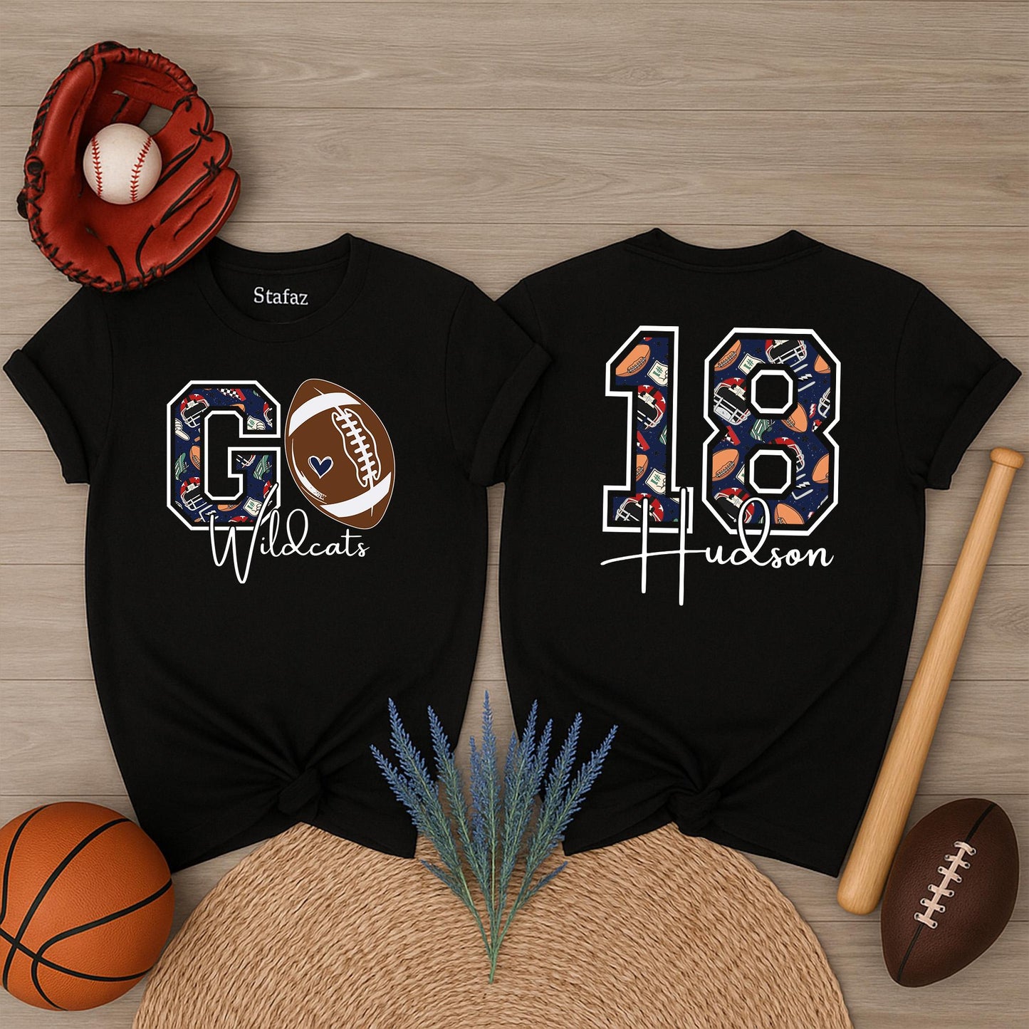 GO Wildcats Football Shirt, Custom Name & Number, Football Mom Gift, Game Day Tee, Sports Mama Outfit, School Spirit
