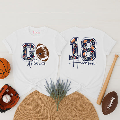 GO Wildcats Football Shirt, Custom Name & Number, Football Mom Gift, Game Day Tee, Sports Mama Outfit, School Spirit
