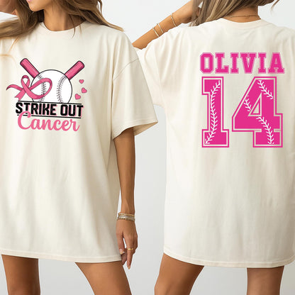 Custom Breast Cancer Baseball Shirt Strike Out Cancer Awareness Warrior Fighter Top Survivor Gift for Women Pink Out Game Day Support