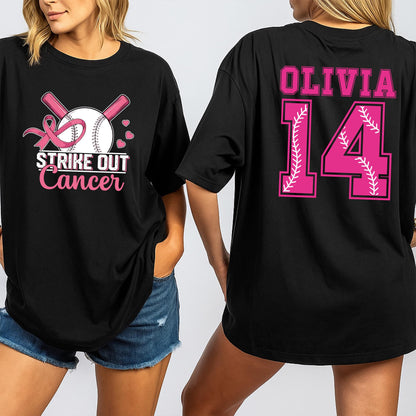Custom Breast Cancer Baseball Shirt Strike Out Cancer Awareness Warrior Fighter Top Survivor Gift for Women Pink Out Game Day Support