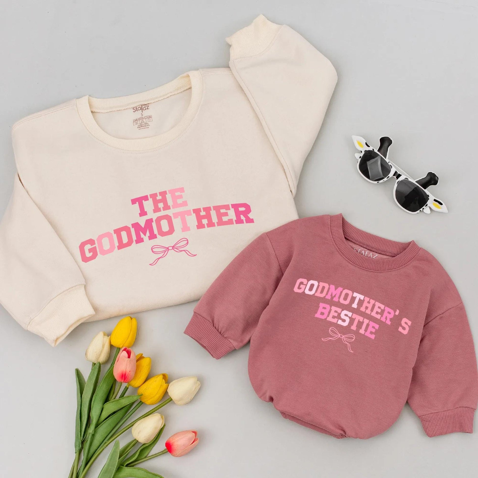 Matching Godmother & Bestie Pink Bow Shirts Godparent Gift, Aunt & Niece Outfit, Coquette Style Baby Shower Present