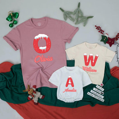 Custom Last Name Christmas Family Shirts, Matching Xmas Outfit, Doodle Alphabet Design, Family Reunion Gifts