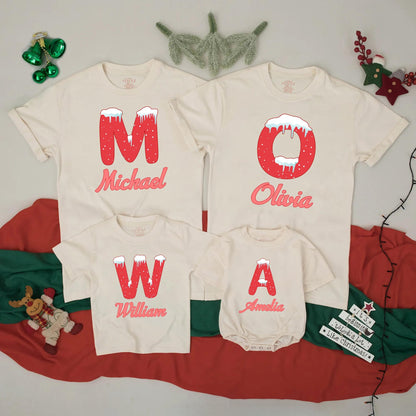 Custom Last Name Christmas Family Shirts, Matching Xmas Outfit, Doodle Alphabet Design, Family Reunion Gifts