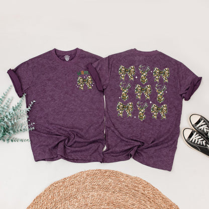 The Big One First Birthday Hunting Family Matching Camo Shirts for Mom Dad Baby Playful Deer Bow Silhouette Harper Design Rustic Celebration