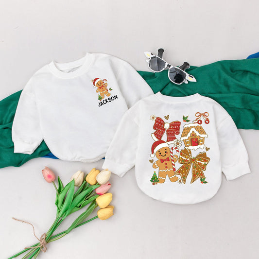 Personalized Jackson Gingerbread Christmas Romper Baby Girl Outfit Custom Name First Xmas Bodysuit Holiday Gift