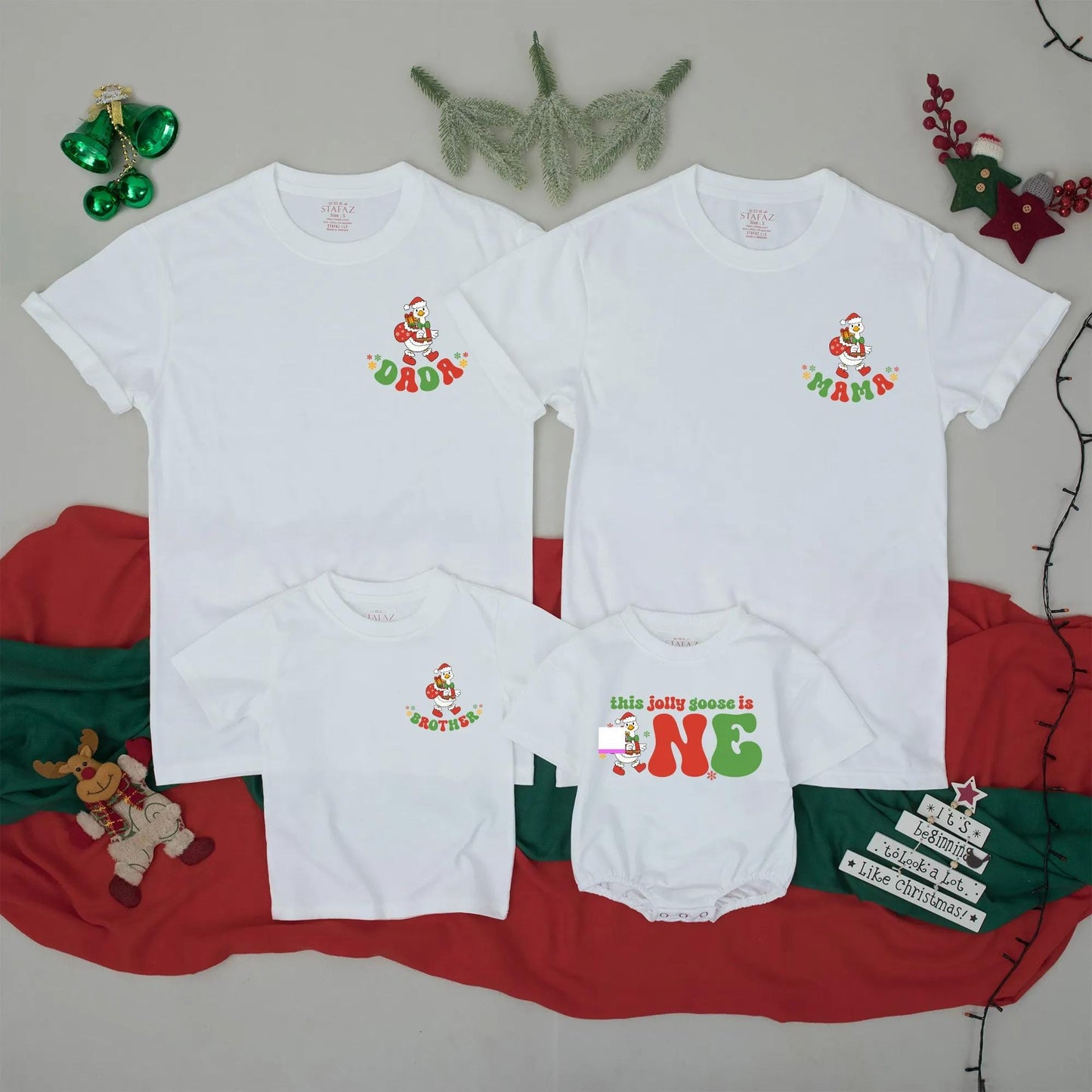 Personalized Christmas Goose Family Matching Shirts, Funny Holiday Tee for Dad, Mama, Brother, This Jolly Goose is ONE, Xmas Gift, Family Reunion Shirt