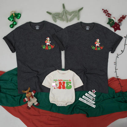 Personalized Christmas Goose Family Matching Shirts, Funny Holiday Tee for Dad, Mama, Brother, This Jolly Goose is ONE, Xmas Gift, Family Reunion Shirt