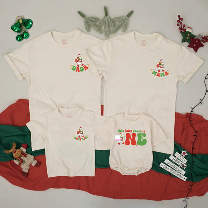 Personalized Christmas Goose Family Matching Shirts, Funny Holiday Tee for Dad, Mama, Brother, This Jolly Goose is ONE, Xmas Gift, Family Reunion Shirt