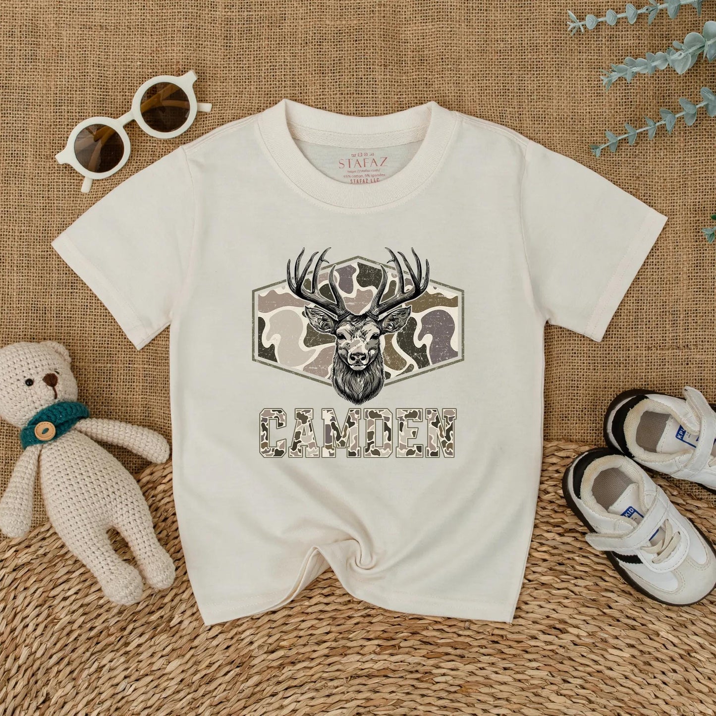 Personalized Camo Deer Hunting Romper for Baby Boy - Custom Bodysuit, Infant Clothes, Baby Shower Gift, Outdoor Outfit