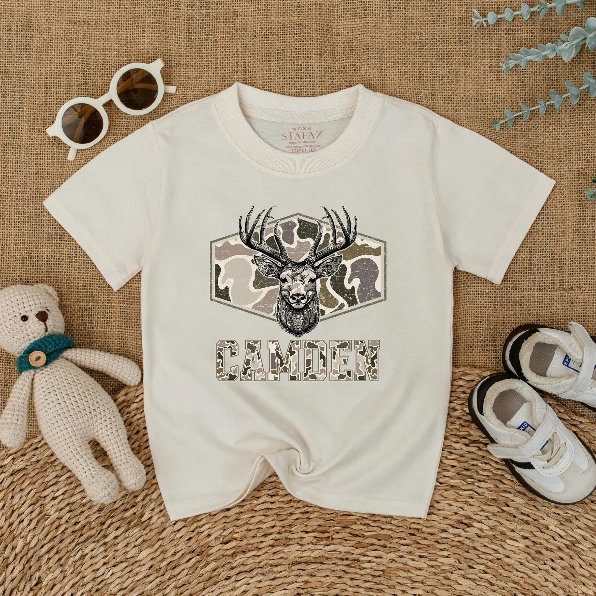 Personalized Camo Deer Hunting Romper for Baby Boy - Custom Bodysuit, Infant Clothes, Baby Shower Gift, Outdoor Outfit