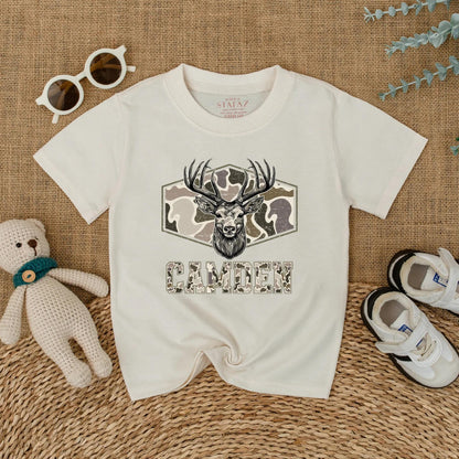 Personalized Camo Deer Hunting Romper for Baby Boy - Custom Bodysuit, Infant Clothes, Baby Shower Gift, Outdoor Outfit