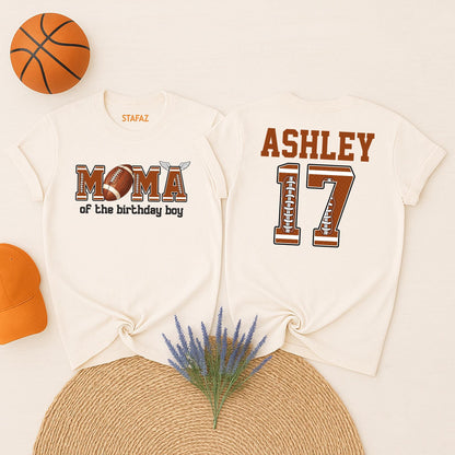 Custom Name Number Football First Birthday Matching Family Game Day Party Shirts featuring MOMA of the Birthday Boy design
