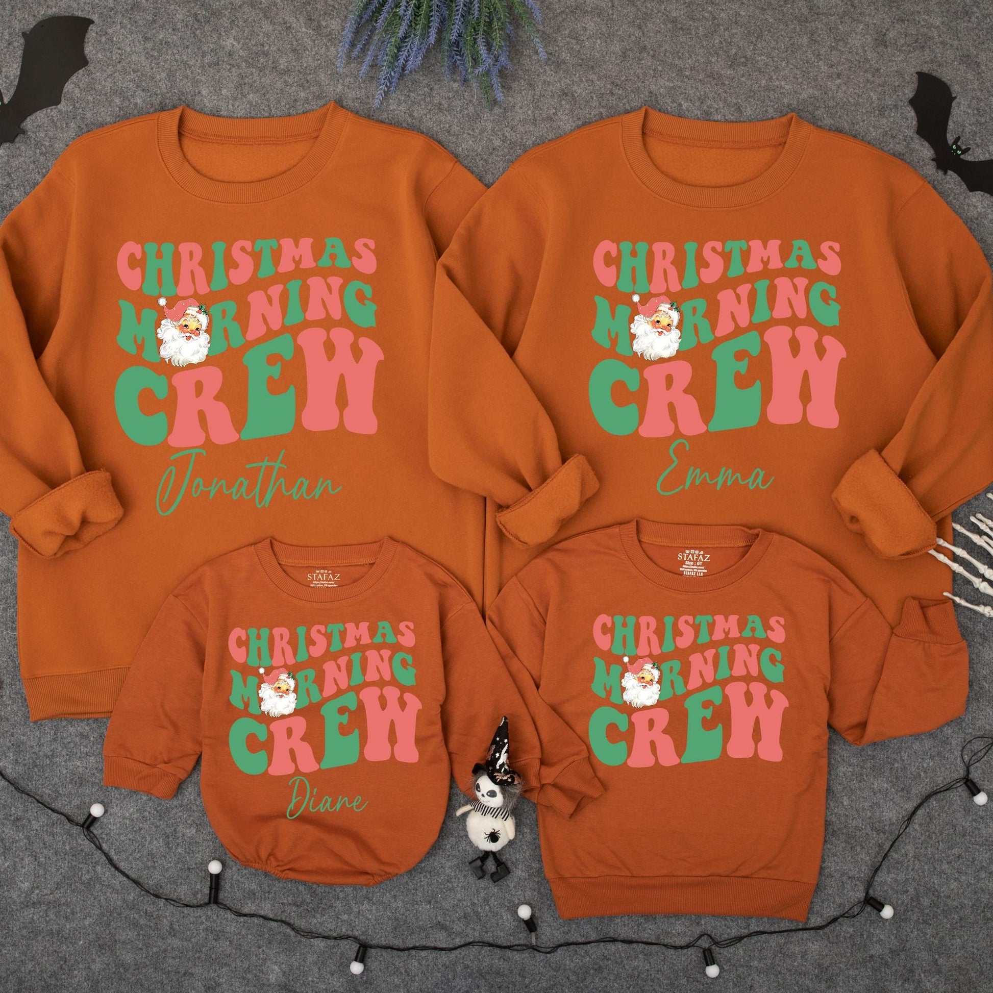 Christmas Morning Crew Retro Sweatshirt for Kids & Toddlers, Red & Green Holiday Outfit, Family Matching Option Available, Winter Kid Sweater