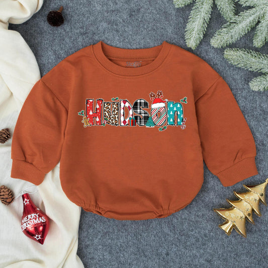 Personalized Baby Boy First Christmas Romper Outfit Custom Name Holiday Bubble Toddler Clothes Winter Gift Festive Infant Outfit Adorable Xmas 138