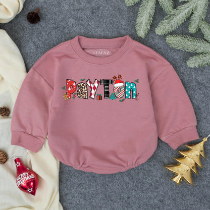 Personalized Baby Boy First Christmas Romper Outfit Custom Name Holiday Bubble Toddler Clothes Winter Gift Festive Infant Outfit Adorable Xmas 138