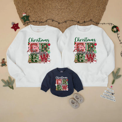 Personalized Christmas Crew Sweatshirt Matching Family Holiday Outfit Custom Name Christmas Trees Snowflakes Santa Festive Gift 130-140 chars