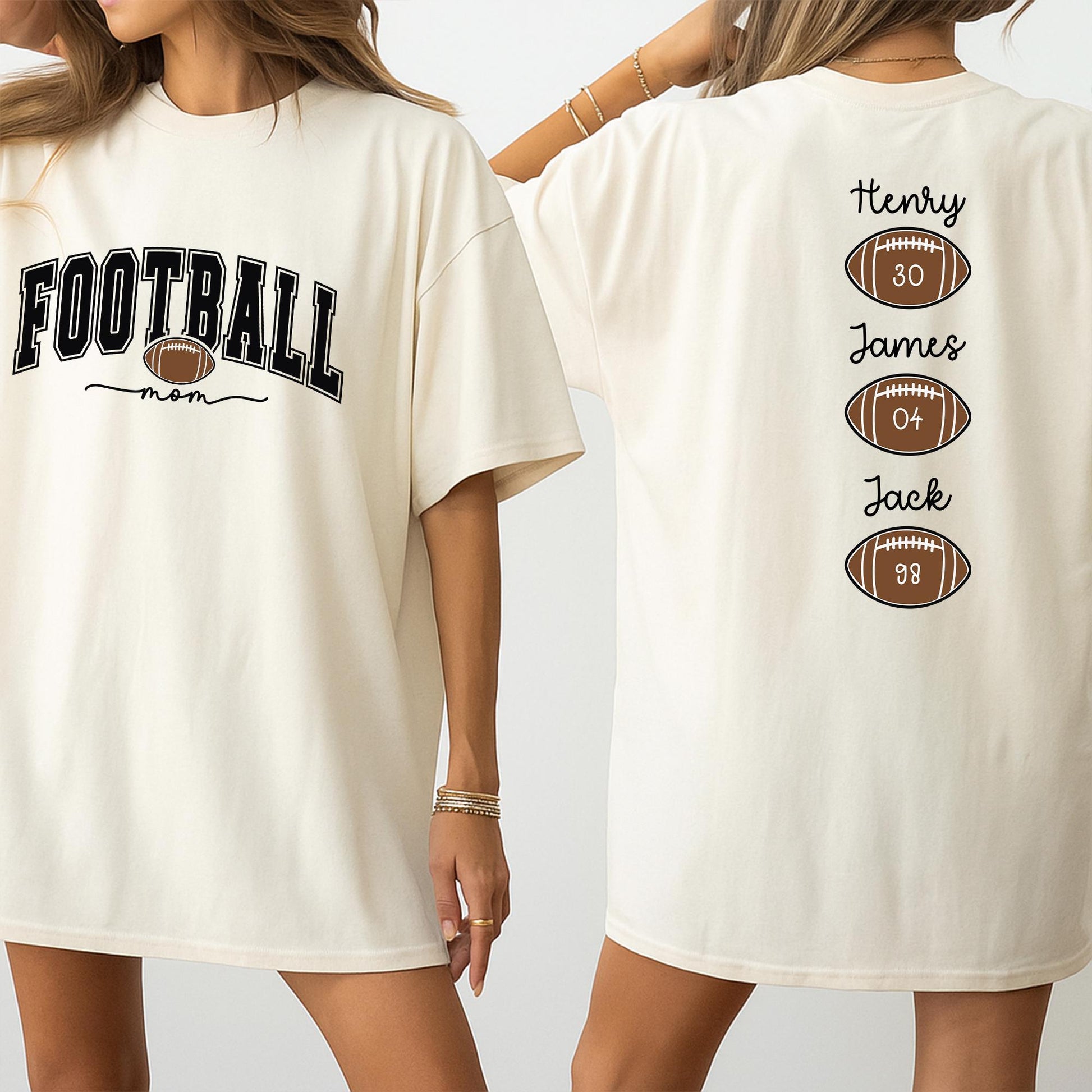 Custom Football Mom Shirt with Kids Names Game Day Tee Proud Mama Sports Fan Gift Team Spirit Outfit