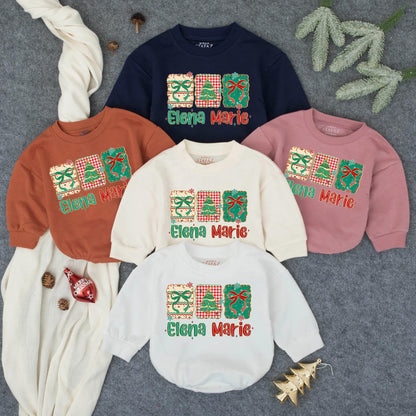 Elena Marie Christmas Girl Bubble Romper, Festive Baby Outfit, Personalized Holiday Toddler Clothes, First Christmas Gift, Snowflake Design