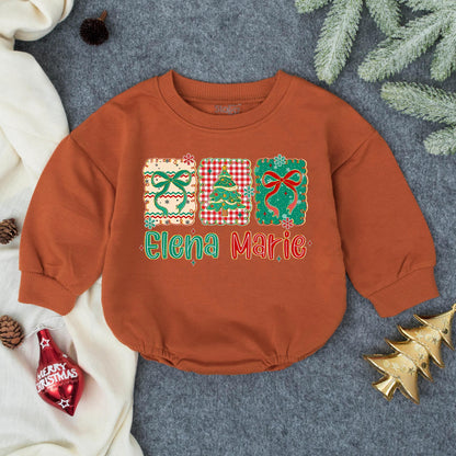 Elena Marie Christmas Girl Bubble Romper, Festive Baby Outfit, Personalized Holiday Toddler Clothes, First Christmas Gift, Snowflake Design