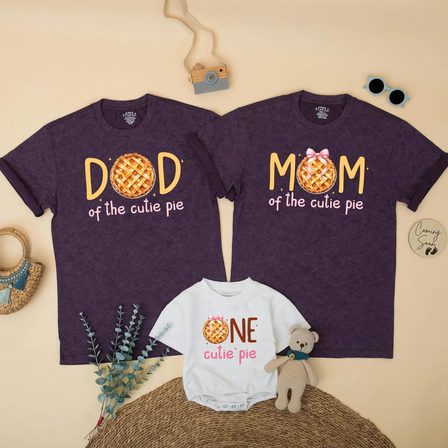 Matching One Cutie Pie Family Birthday Shirts - Fall Pumpkin Pie 1st Birthday Outfit Mommy & Baby Girl Gift