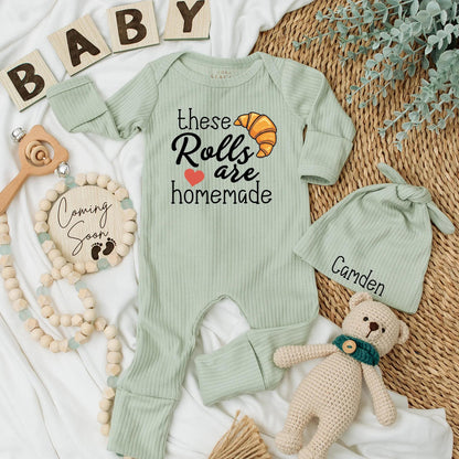 These Rolls Are Homemade Baby Bodysuit - Cute Thanksgiving Outfit, Foodie Newborn Gift, Baking Romper, Gender Neutral Bread Clothes 138 chars