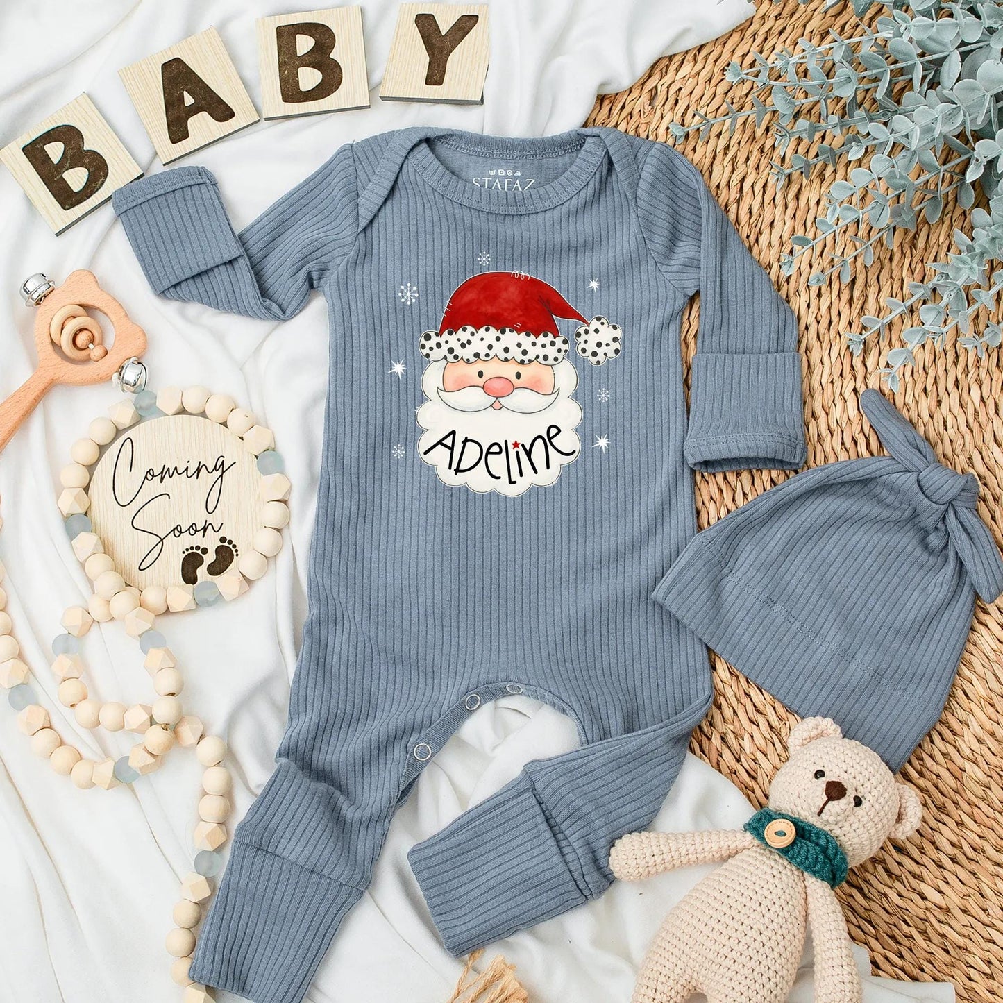 Personalized Adeline Santa Baby Bodysuit Newborn Christmas Gift, Custom Baby Outfit, Cute Santa Clothes, Baby Shower Gift
