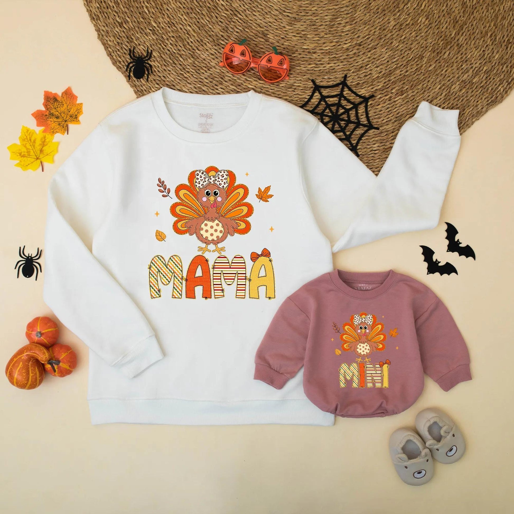 Turkey Mama and Mini Matching Sweatshirts - Thanksgiving Mommy and Me Outfit, Cute Fall Family Matching Clothes, Little Turkey Romper, Baby Gift 137