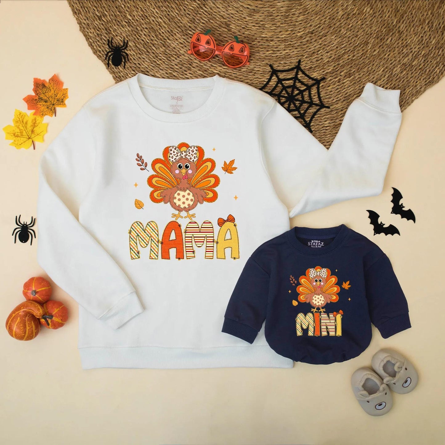 Turkey Mama and Mini Matching Sweatshirts - Thanksgiving Mommy and Me Outfit, Cute Fall Family Matching Clothes, Little Turkey Romper, Baby Gift 137