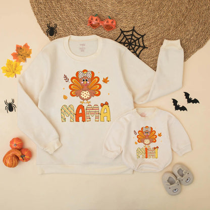 Turkey Mama and Mini Matching Sweatshirts - Thanksgiving Mommy and Me Outfit, Cute Fall Family Matching Clothes, Little Turkey Romper, Baby Gift 137