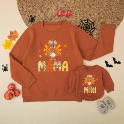 Turkey Mama and Mini Matching Sweatshirts - Thanksgiving Mommy and Me Outfit, Cute Fall Family Matching Clothes, Little Turkey Romper, Baby Gift 137