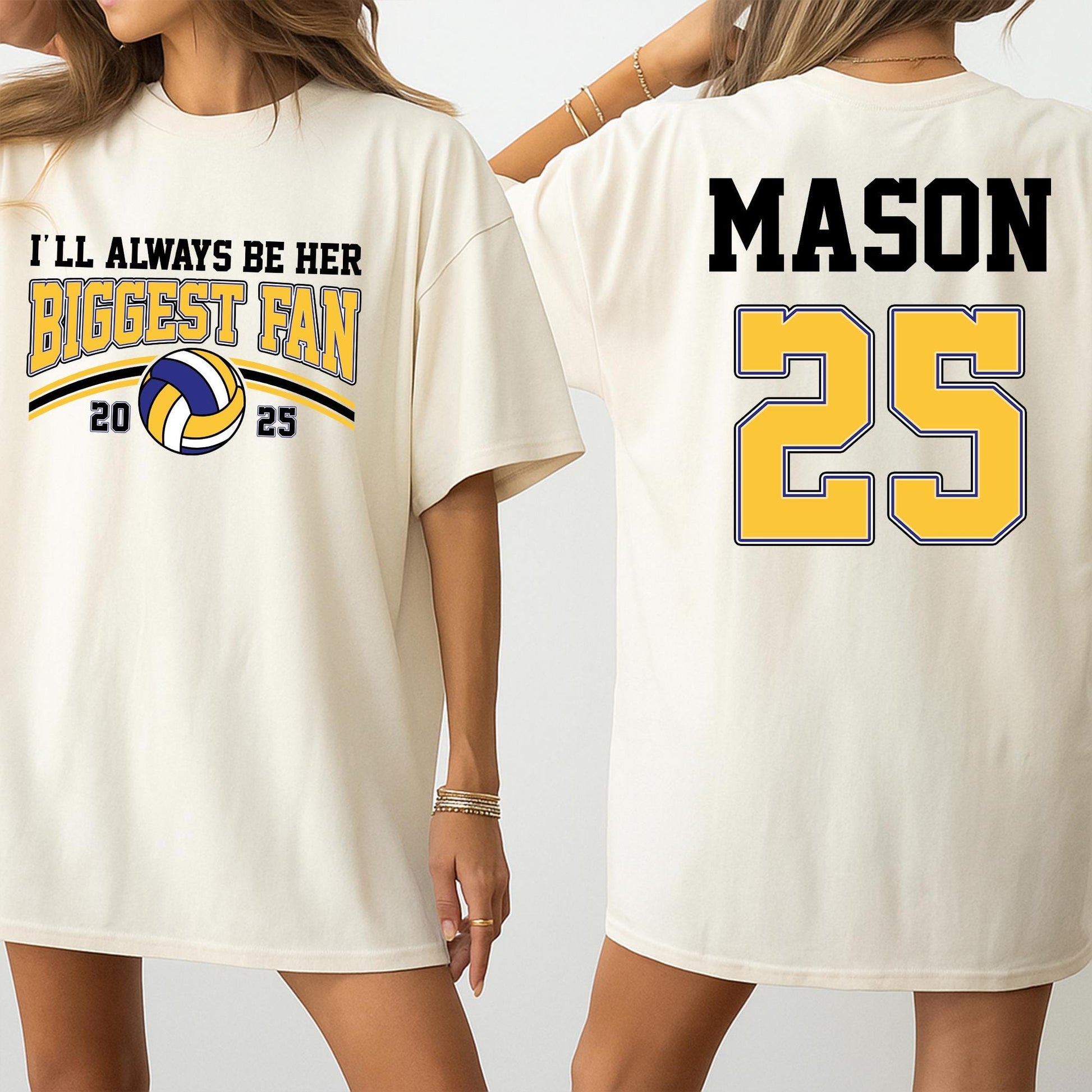 Personalized Name Number I'll Always Be Her Biggest Fan Volleyball Mom Shirt Game Day Sports Fan Gift Proud Parent Comfortable Cotton Tee