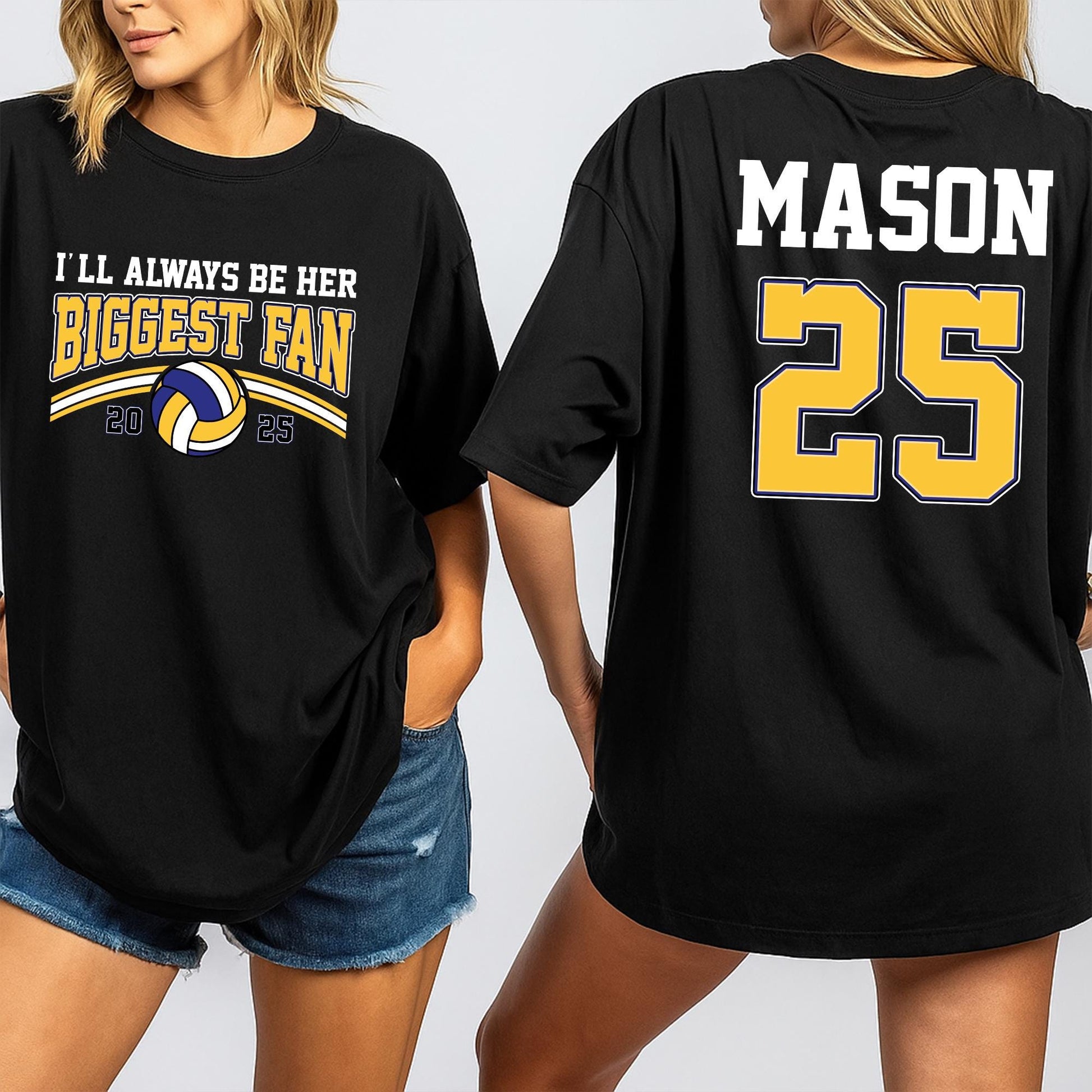 Personalized Name Number I'll Always Be Her Biggest Fan Volleyball Mom Shirt Game Day Sports Fan Gift Proud Parent Comfortable Cotton Tee