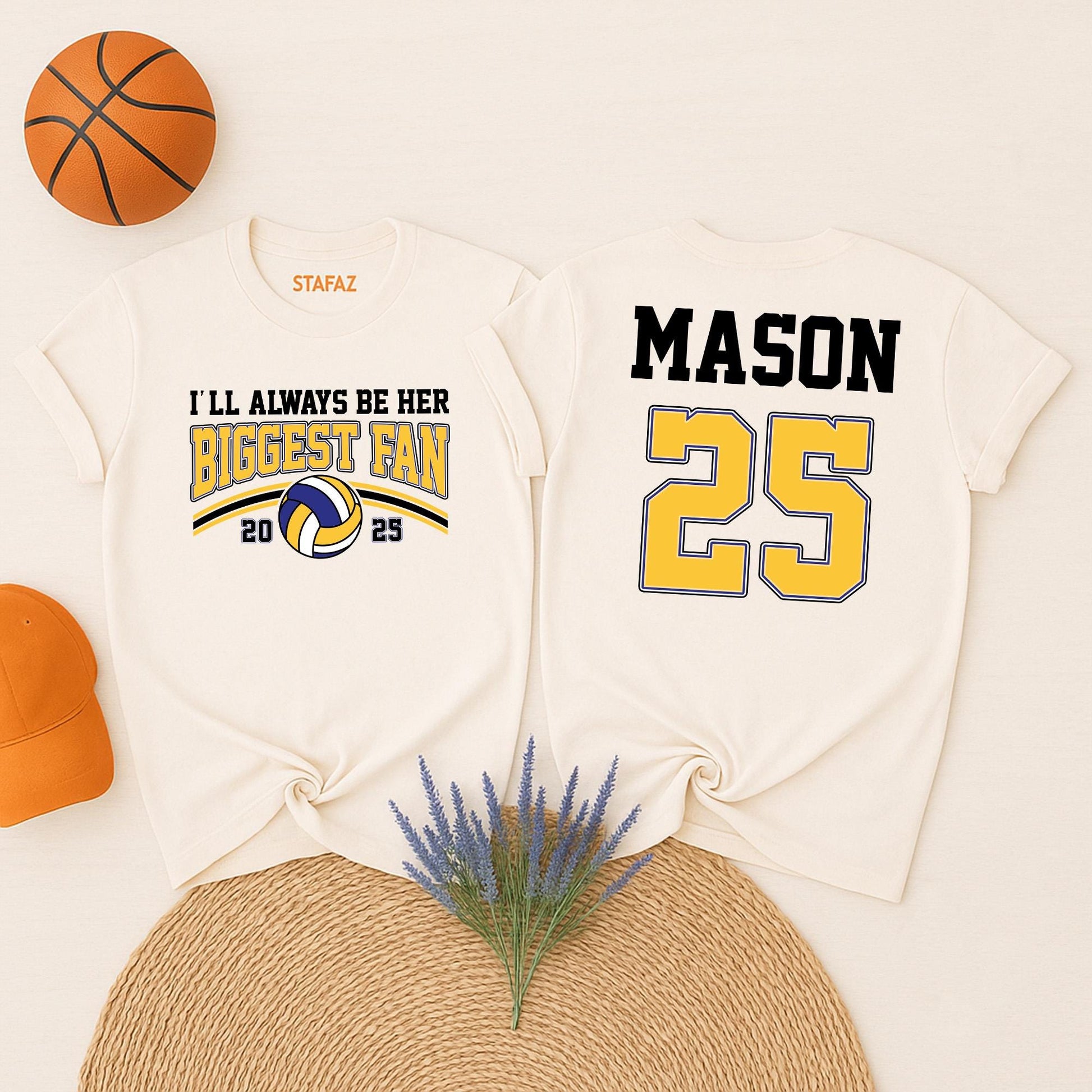 Personalized Name Number I'll Always Be Her Biggest Fan Volleyball Mom Shirt Game Day Sports Fan Gift Proud Parent Comfortable Cotton Tee