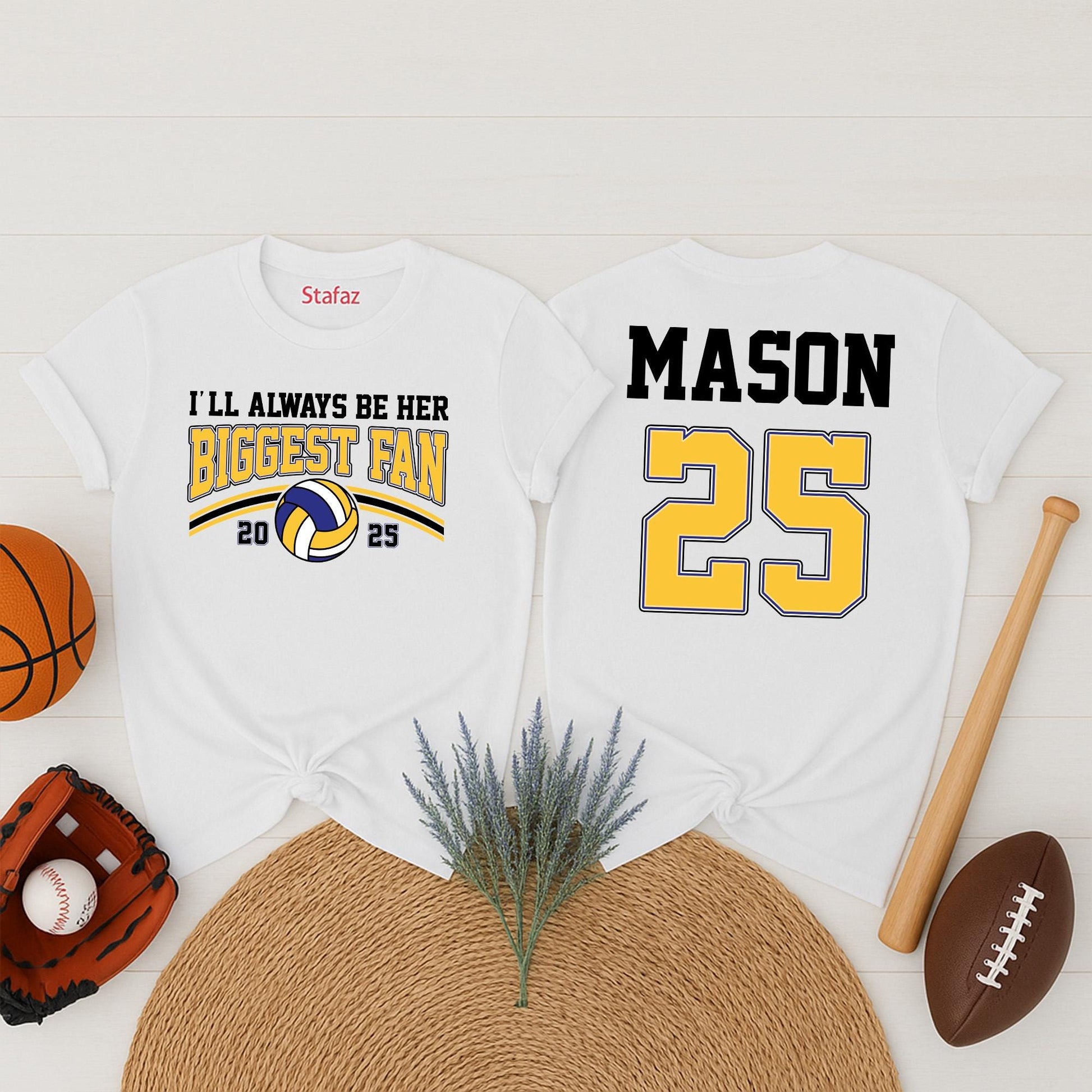 Personalized Name Number I'll Always Be Her Biggest Fan Volleyball Mom Shirt Game Day Sports Fan Gift Proud Parent Comfortable Cotton Tee