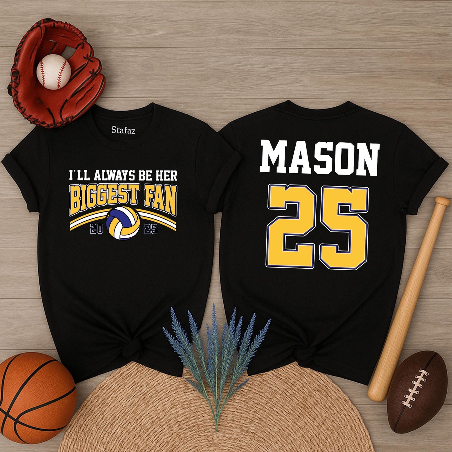 Personalized Name Number I'll Always Be Her Biggest Fan Volleyball Mom Shirt Game Day Sports Fan Gift Proud Parent Comfortable Cotton Tee