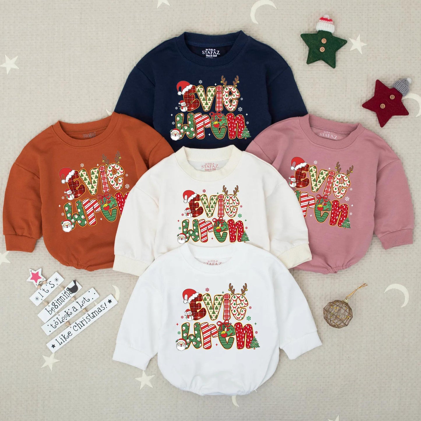 Custom Baby Name Christmas Bubble Romper Girl First Christmas Outfit Toddler Clothes Festive Holiday Baby Girl Gift Announcement